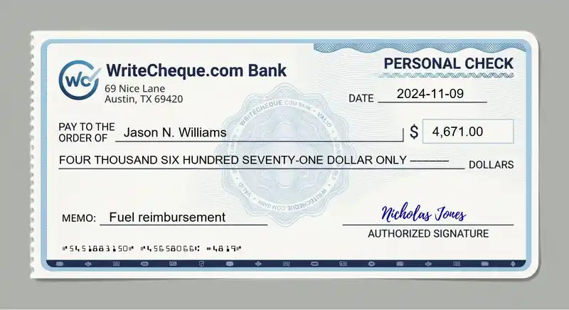 Cheque example for 4671