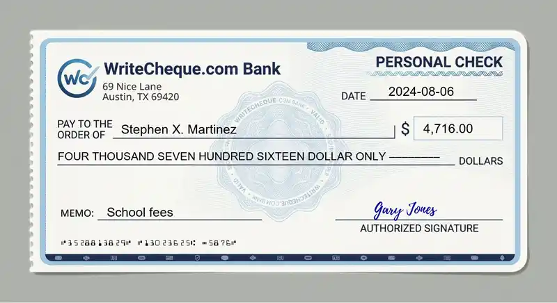 Cheque example for 4716