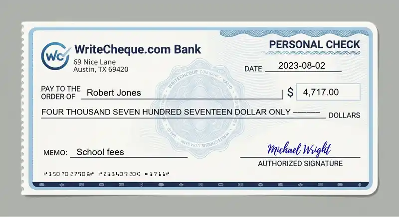 Cheque example for 4717