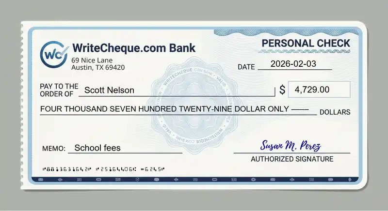 Cheque example for 4729