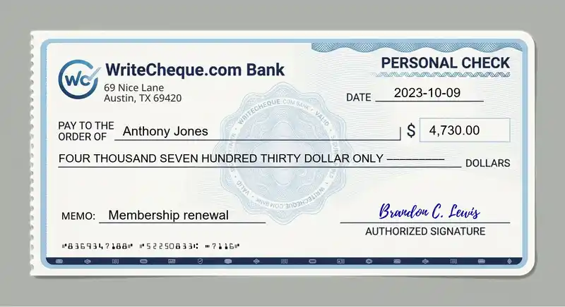 Cheque example for 4730
