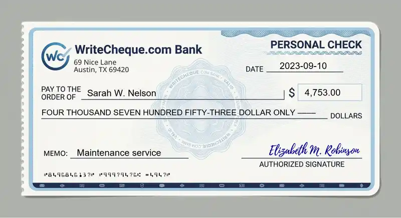 Cheque example for 4753