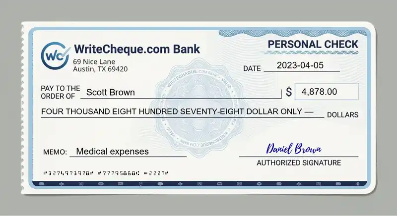 Cheque example for 4878