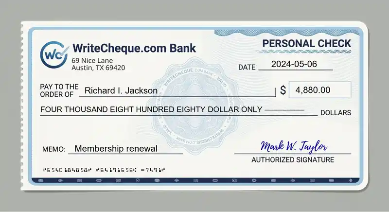 Cheque example for 4880