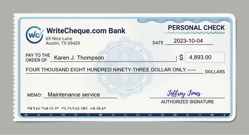 Cheque example for 4893