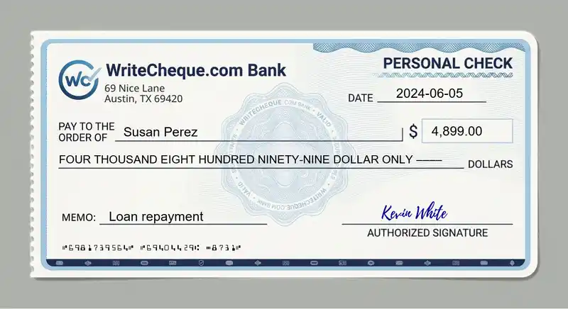 Cheque example for 4899