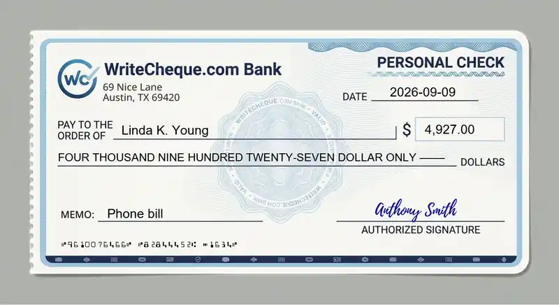 Cheque example for 4927