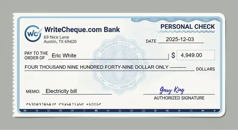 Cheque example for 4949
