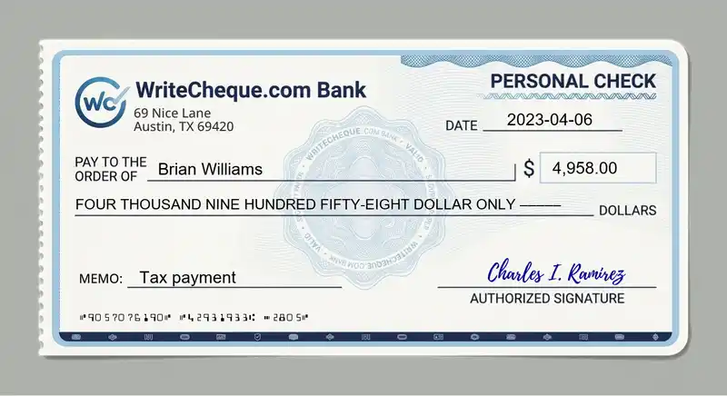 Cheque example for 4958