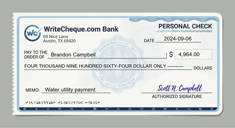 Cheque example for 4964