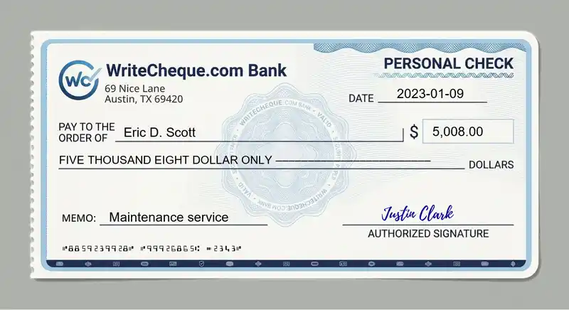 Cheque example for 5008