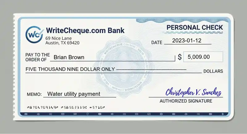 Cheque example for 5009