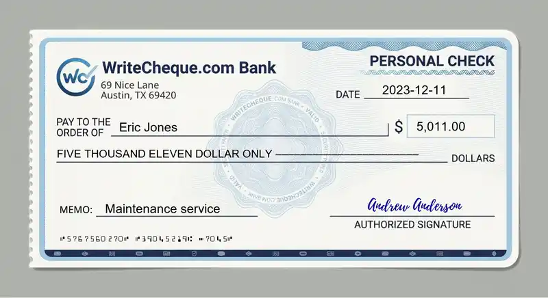 Cheque example for 5011