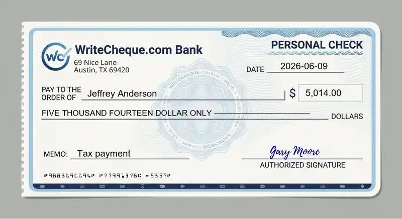 Cheque example for 5014