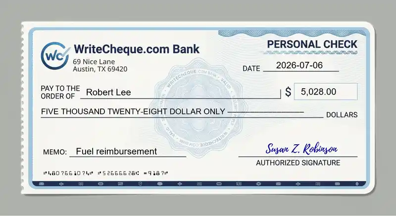Cheque example for 5028