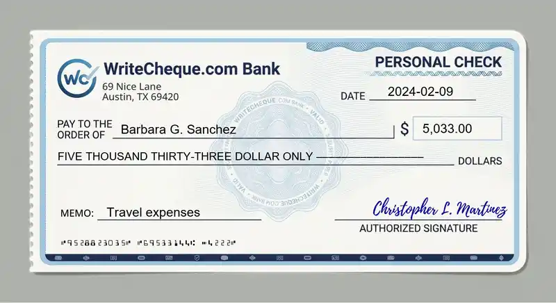 Cheque example for 5033