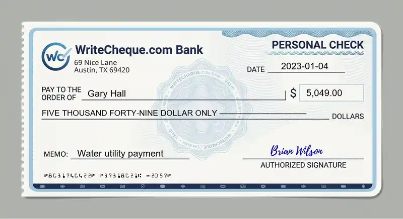 Cheque example for 5049