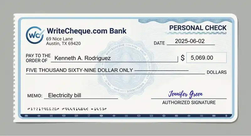 Cheque example for 5069