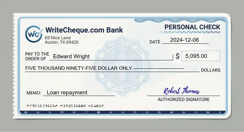 Cheque example for 5095
