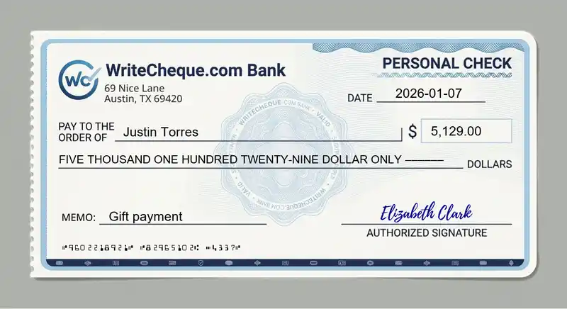 Cheque example for 5129