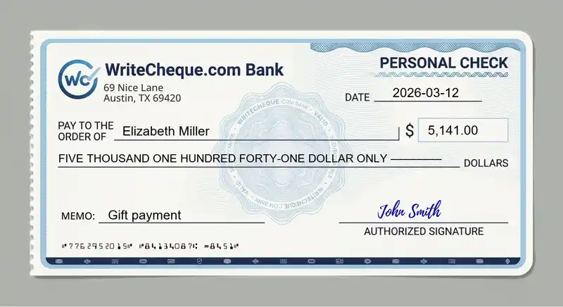 Cheque example for 5141