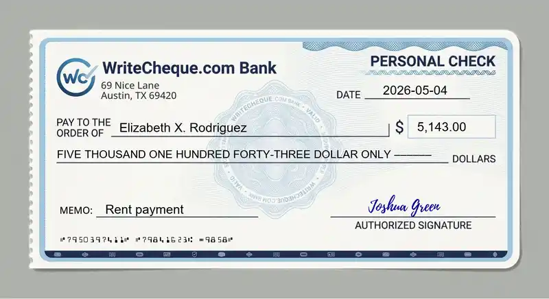 Cheque example for 5143