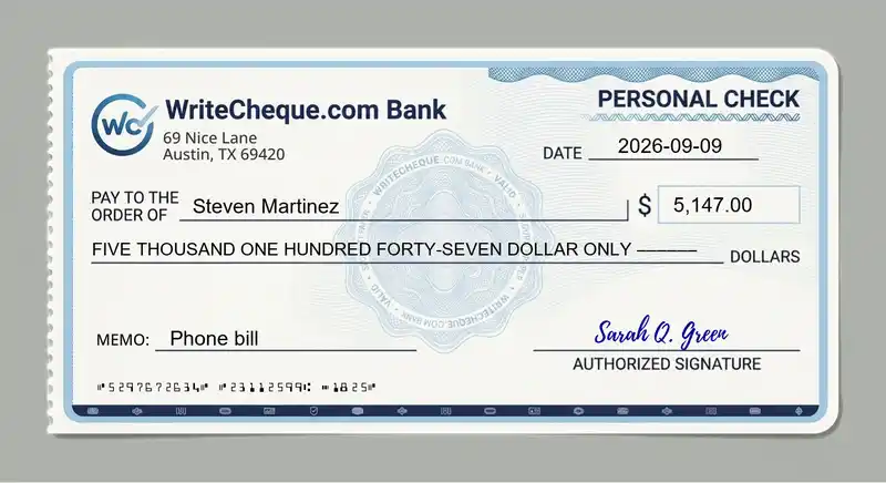 Cheque example for 5147