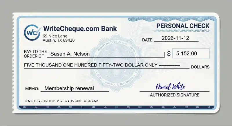 Cheque example for 5152