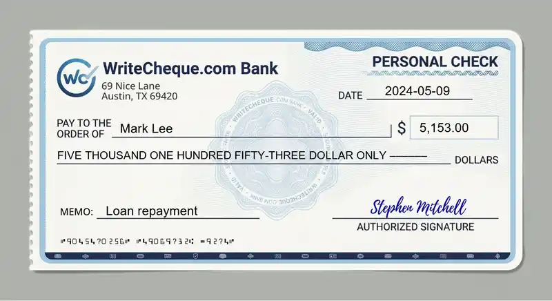 Cheque example for 5153