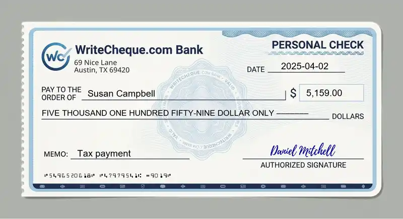 Cheque example for 5159