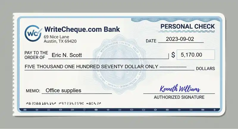 Cheque example for 5170