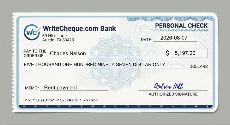 Cheque example for 5197