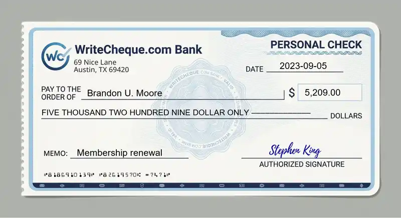 Cheque example for 5209