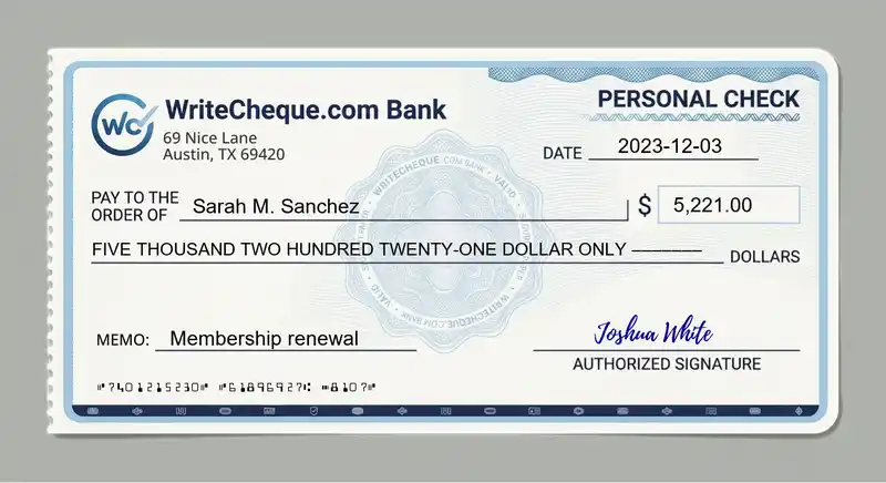 Cheque example for 5221
