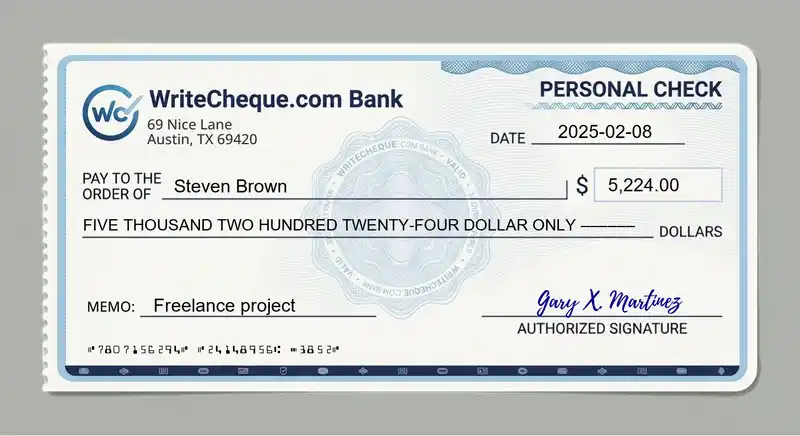Cheque example for 5224