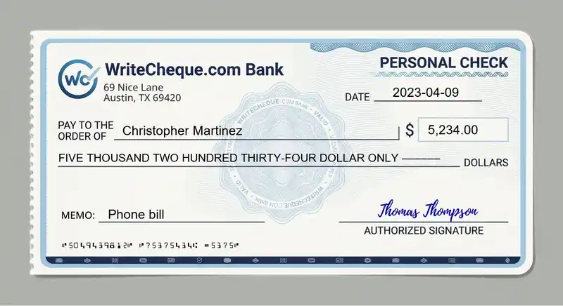 Cheque example for 5234
