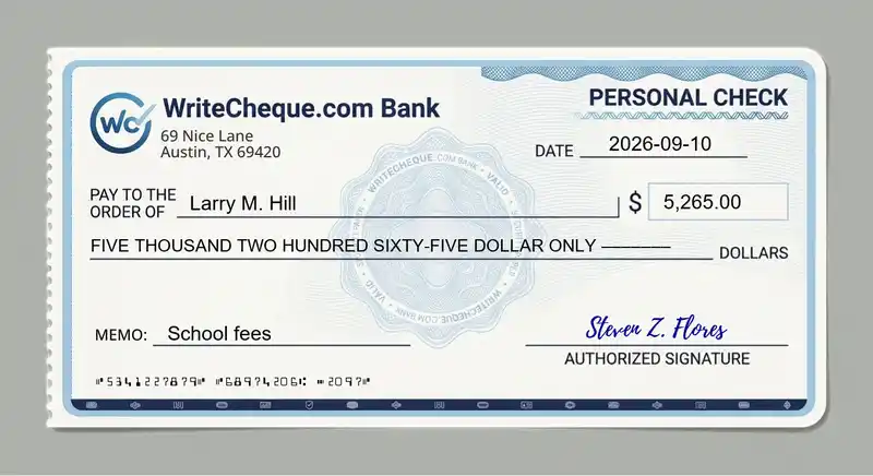 Cheque example for 5265
