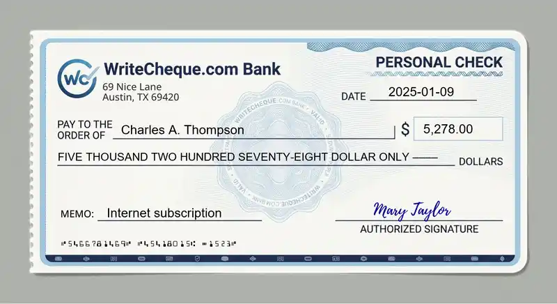 Cheque example for 5278