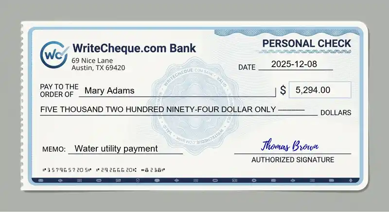 Cheque example for 5294
