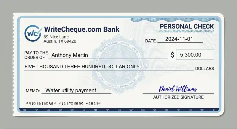 Cheque example for 5300