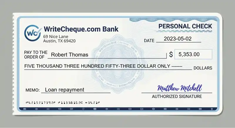 Cheque example for 5353