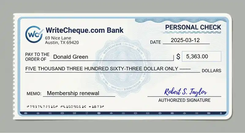 Cheque example for 5363