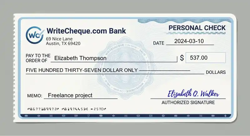 Cheque example for 537