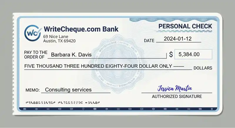 Cheque example for 5384