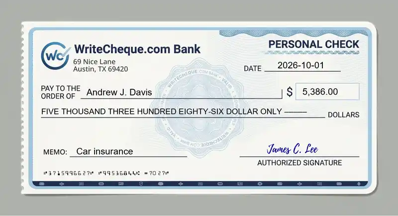 Cheque example for 5386