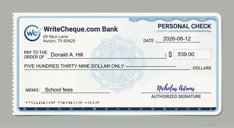 Cheque example for 539