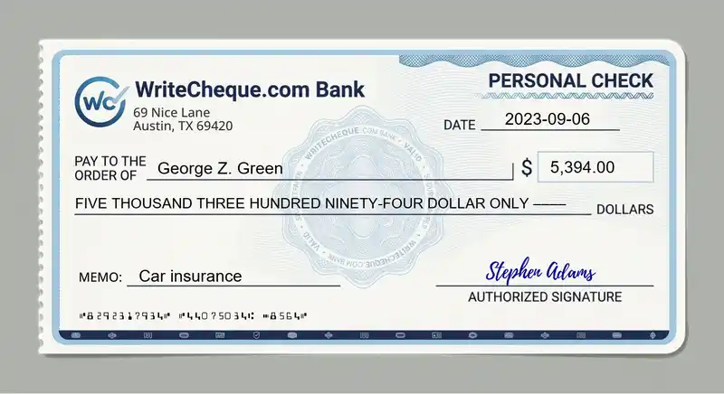 Cheque example for 5394