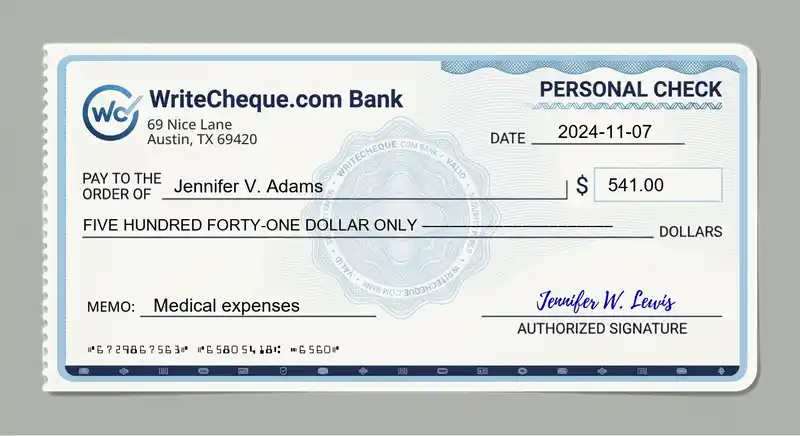 Cheque example for 541
