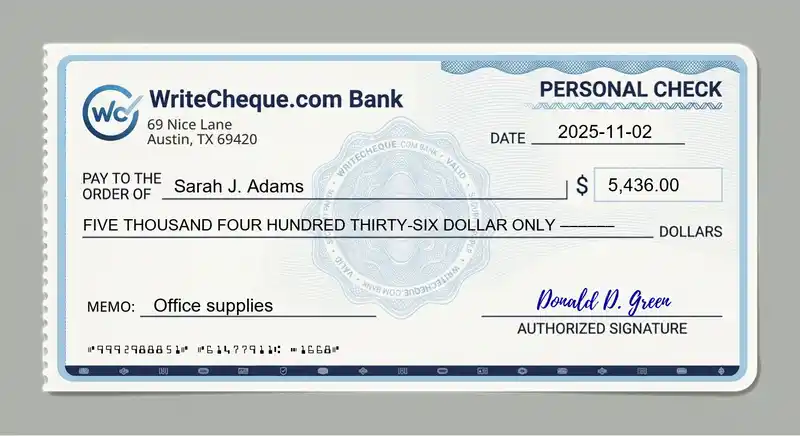 Cheque example for 5436