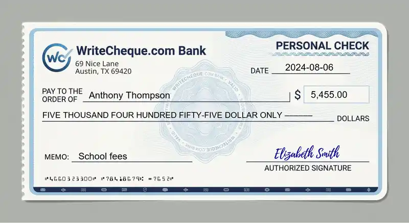 Cheque example for 5455